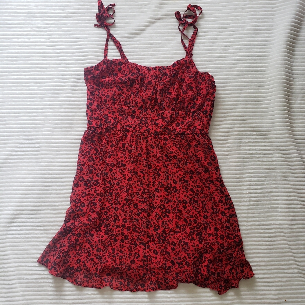 Juniors' Lily Rose Ruffled Tie Shoulder Red Floral Skater Dress Large NWT - Picture 5 of 15